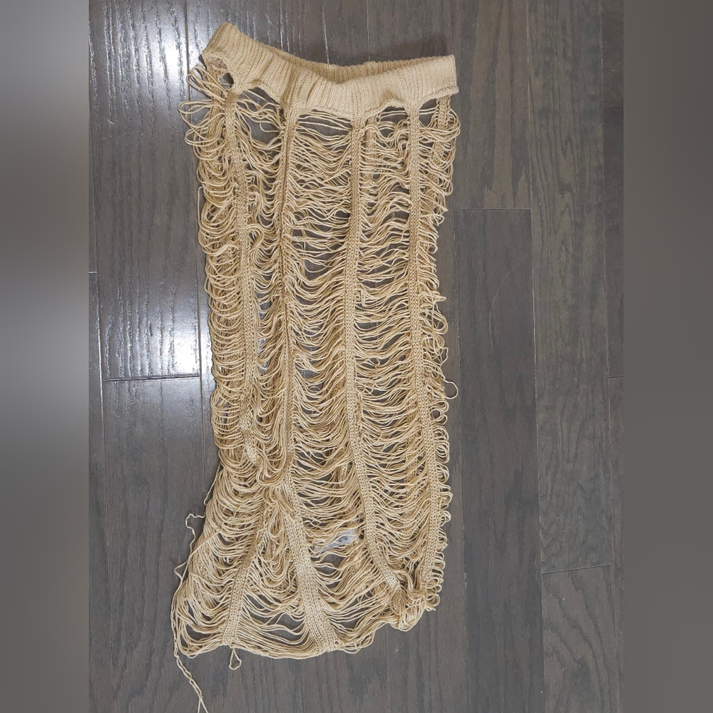 Beige Fringe Cover-up Skirt